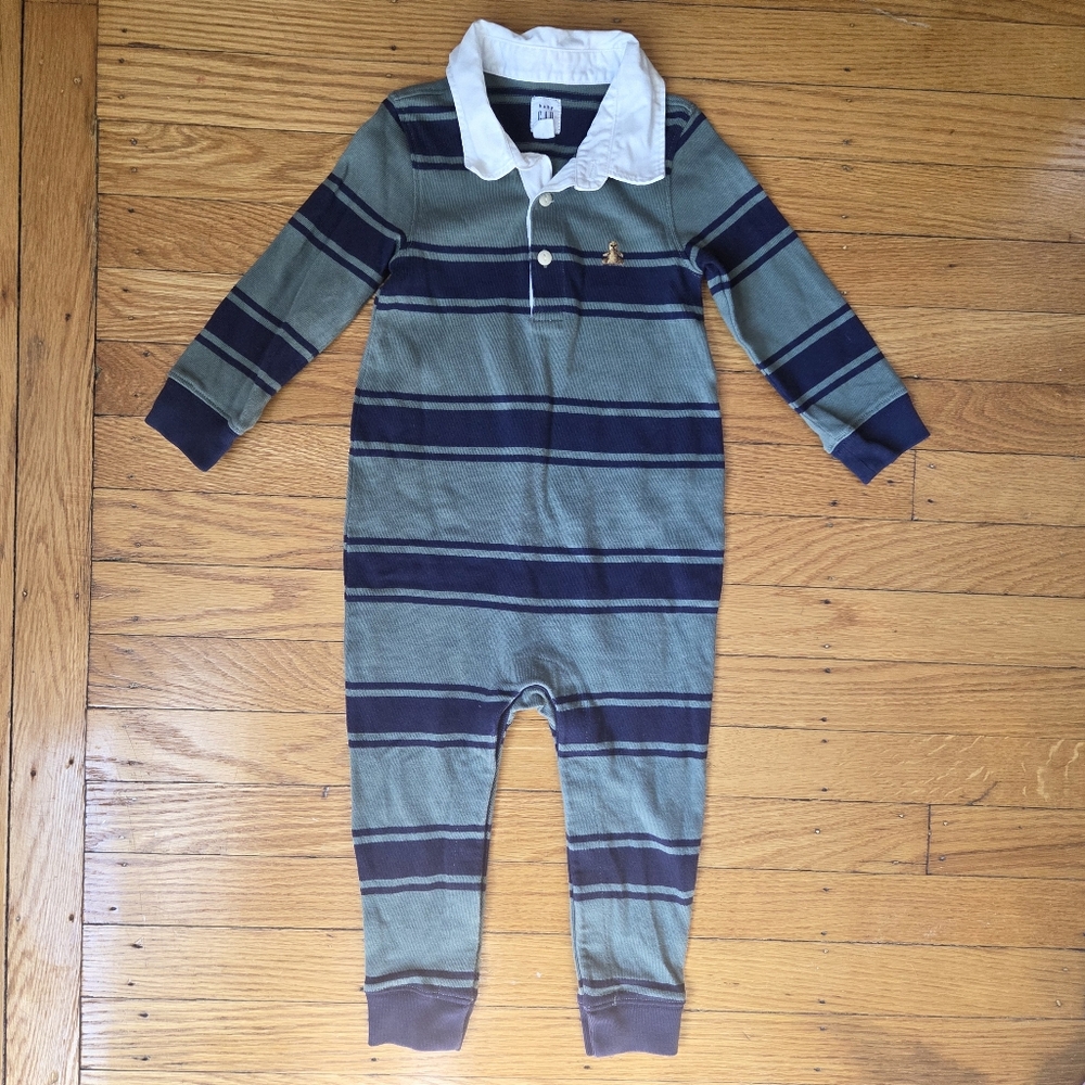 babyGap 100% Organic Cotton Stripe One-Piece 18-24 M Baby Boy deep cobalt blue